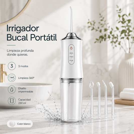 Irrigador dental portátil blanco para limpieza profunda de dientes y encías