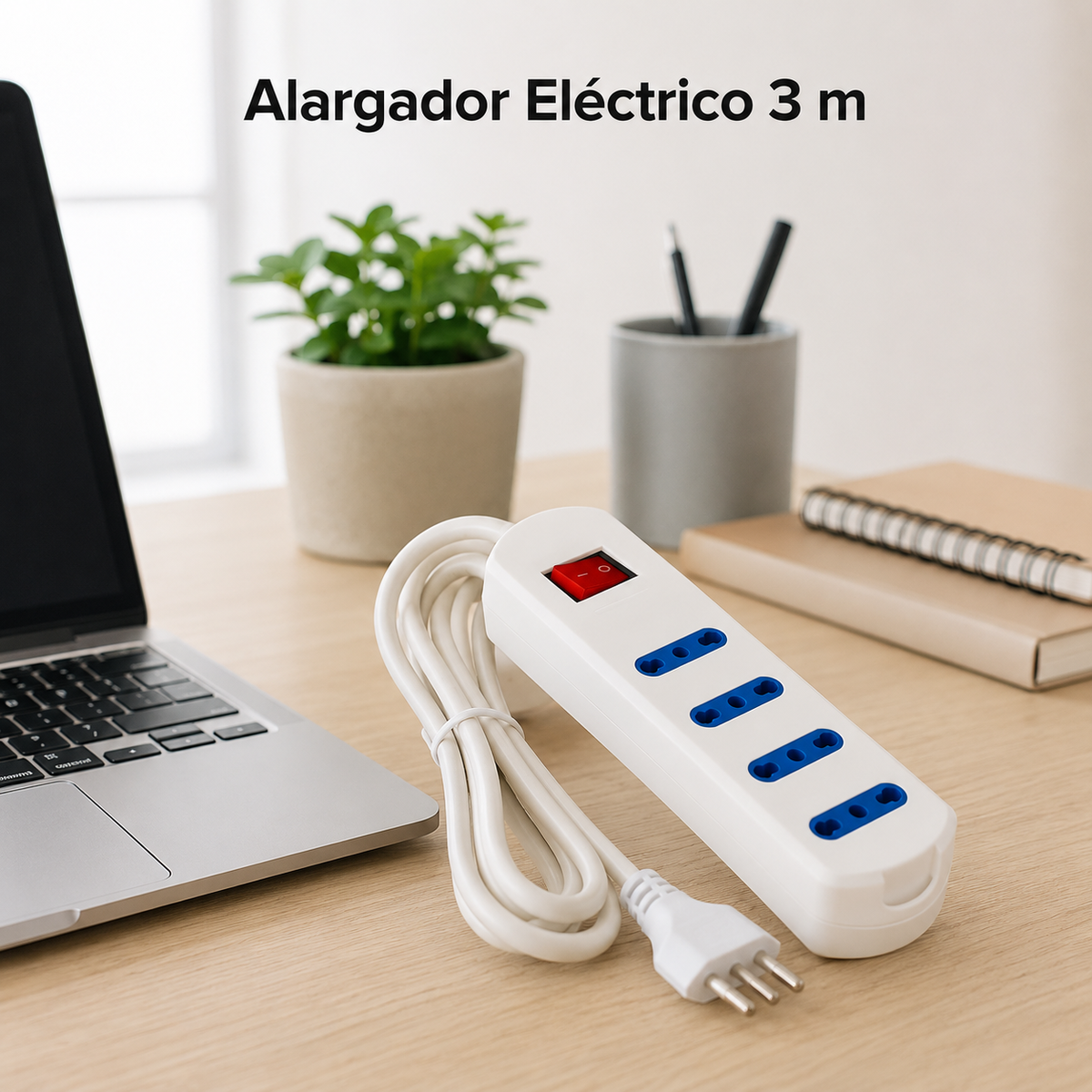 Alargador Electrico 3 m con 4 Tomas e Interruptor