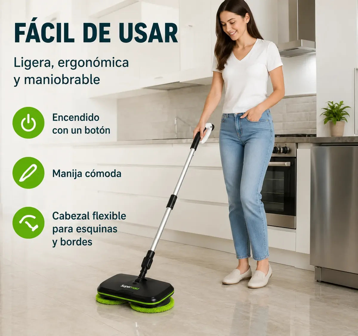 Mopa Eléctrica Giratoria Supermaid Limpia Y Pule Pisos