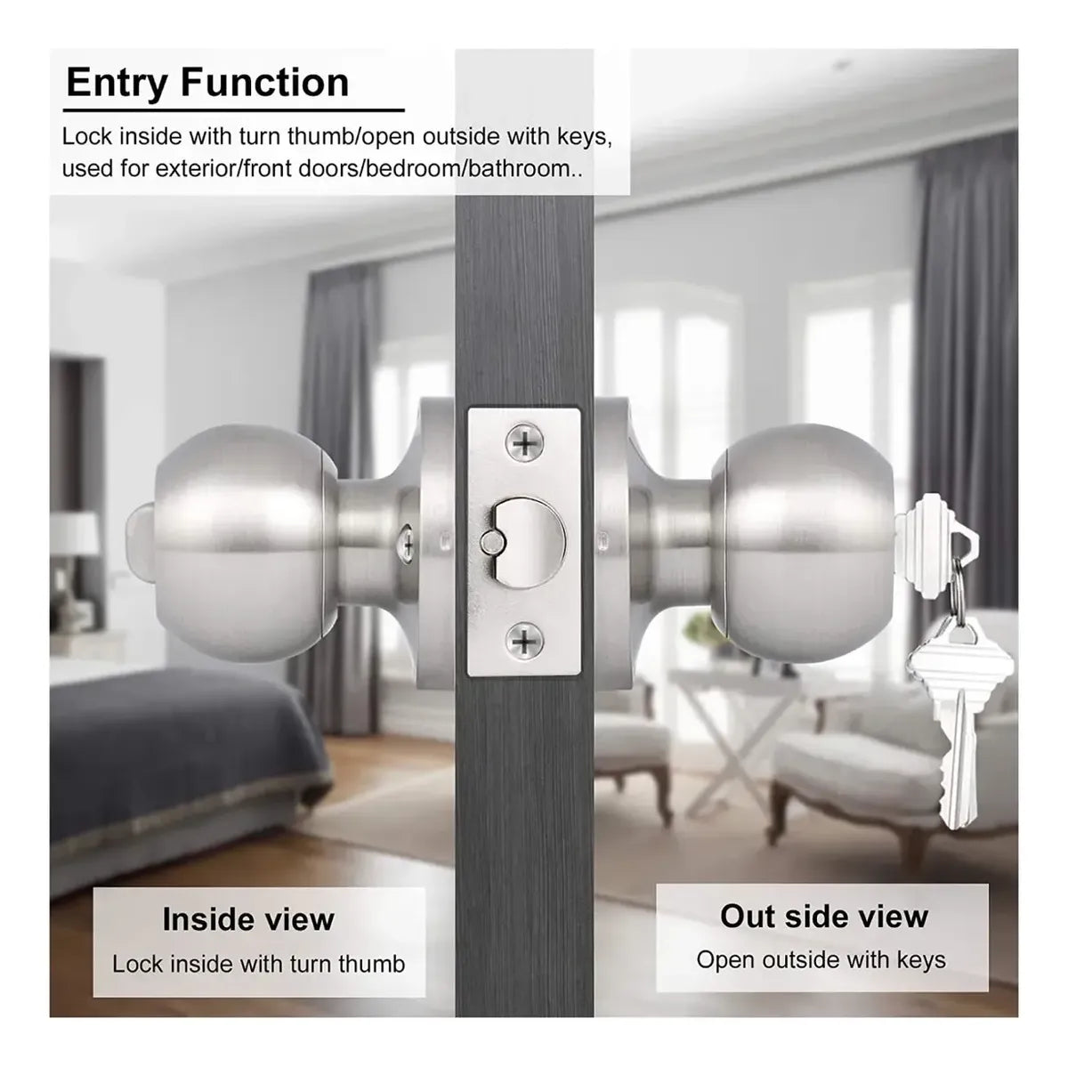 Cerradura de pomo instalada en puerta interior con apertura por llave