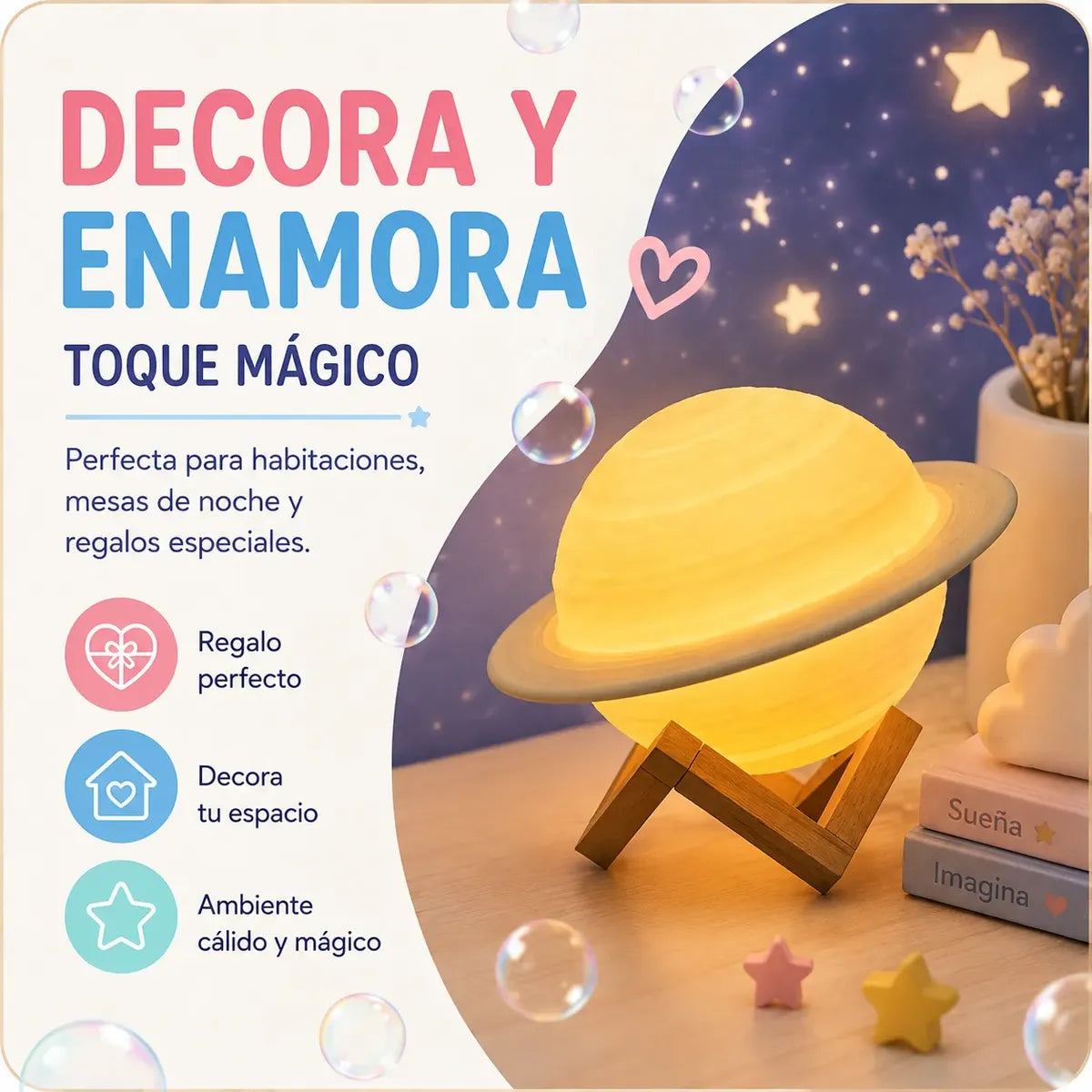 Lámpara decorativa de planeta Saturno para mesa de noche y regalo especial