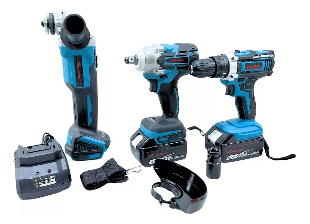 Kit 3 Herramientas Inalámbricas 128V: Taladro, Llave y Esmeril