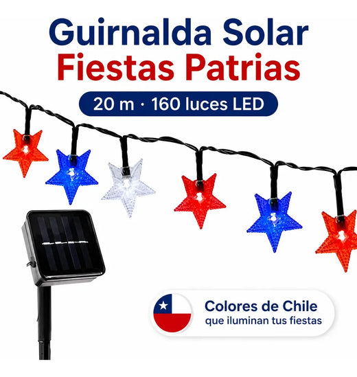 Guirnalda LED de estrellas tricolor 20m para Fiestas Patrias
