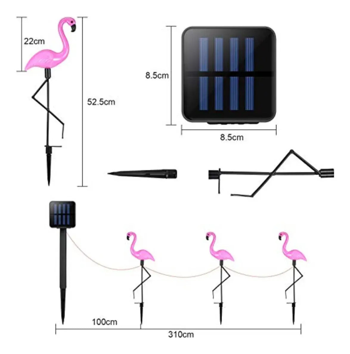 Pack 3 Estacas Solares Flamenco Rosado LED Jardin