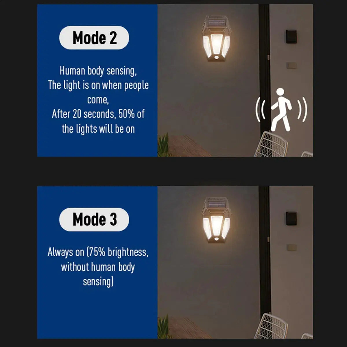 Farol Solar de Pared + Sensor de Movimiento Luz Cálida para Exterior