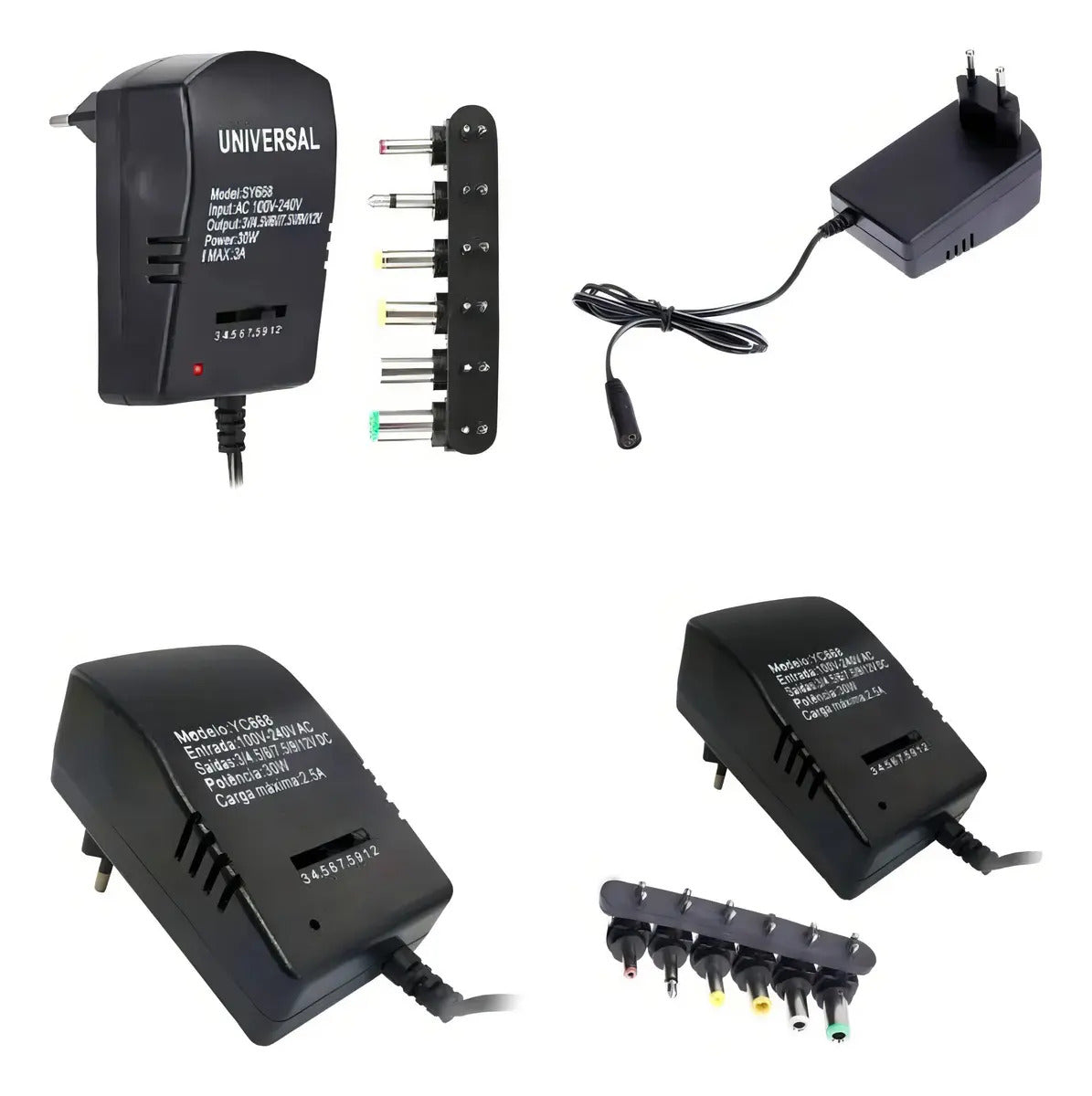 Fuente de Poder Universal Regulable 3V a 12V con 6 Conectores