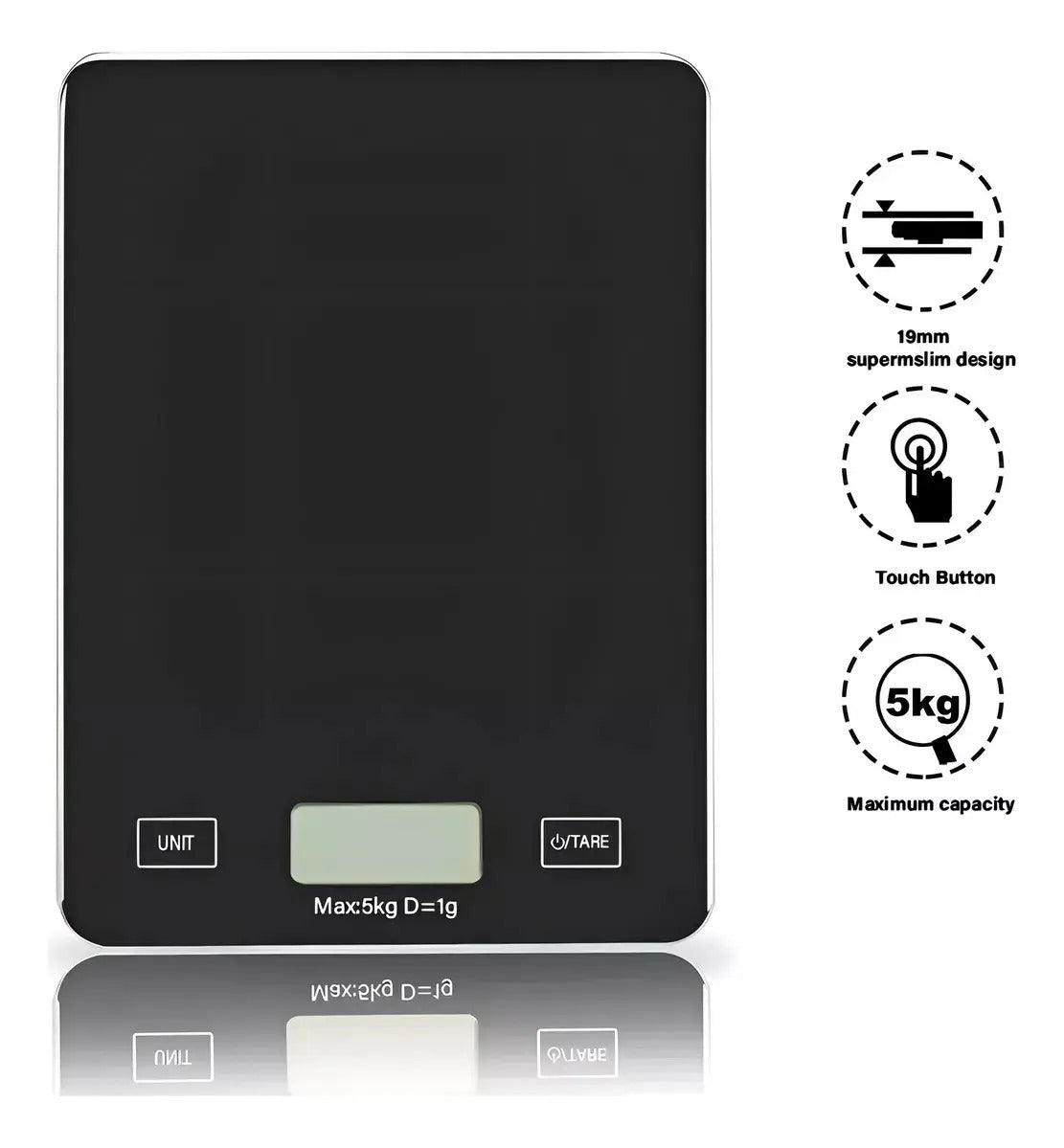 Báscula digital de cocina de alta precisión de 5 kg, color negro