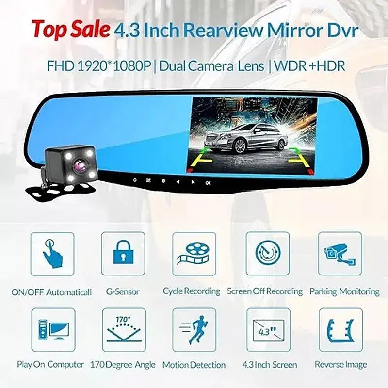 Espejo Retrovisor Con Cámara Frontal Y De Retroceso Hd