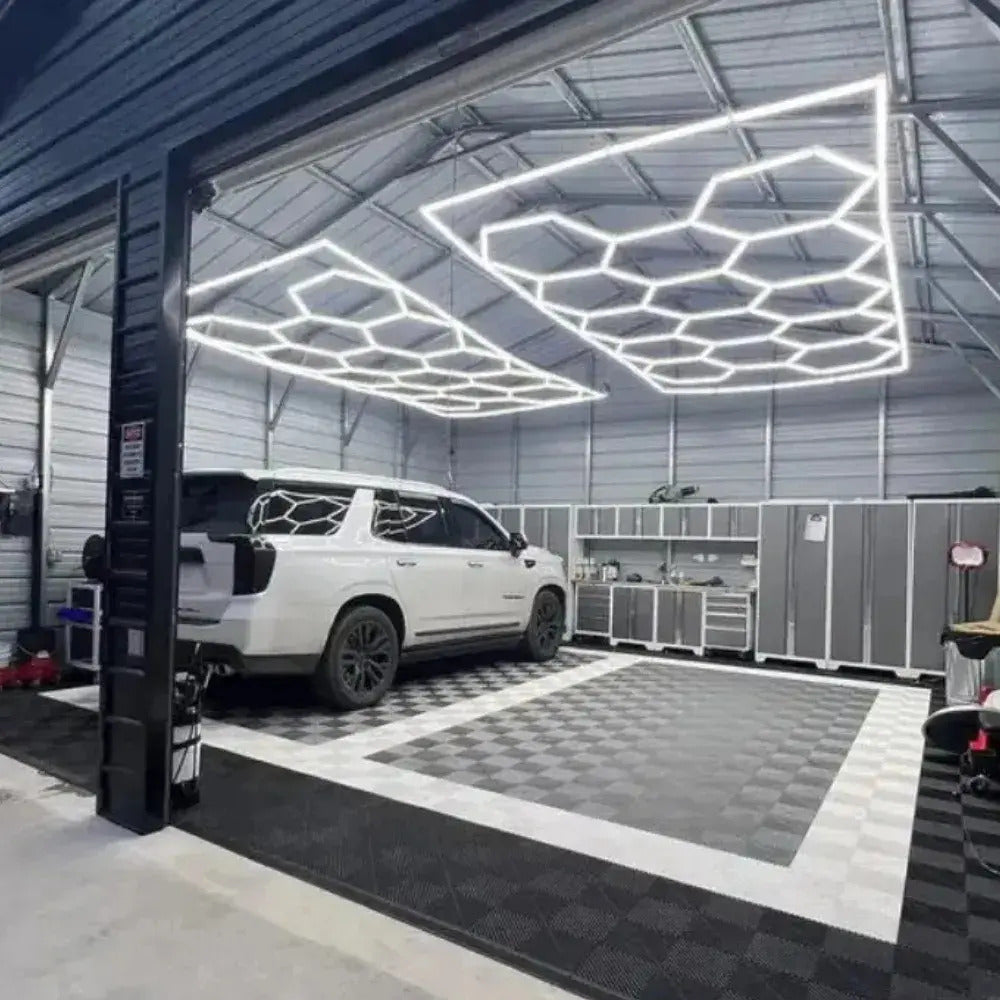 Lámpara LED De Techo Hexagonal 14 Módulos 220V Para Taller Garaje Lavadero Auto