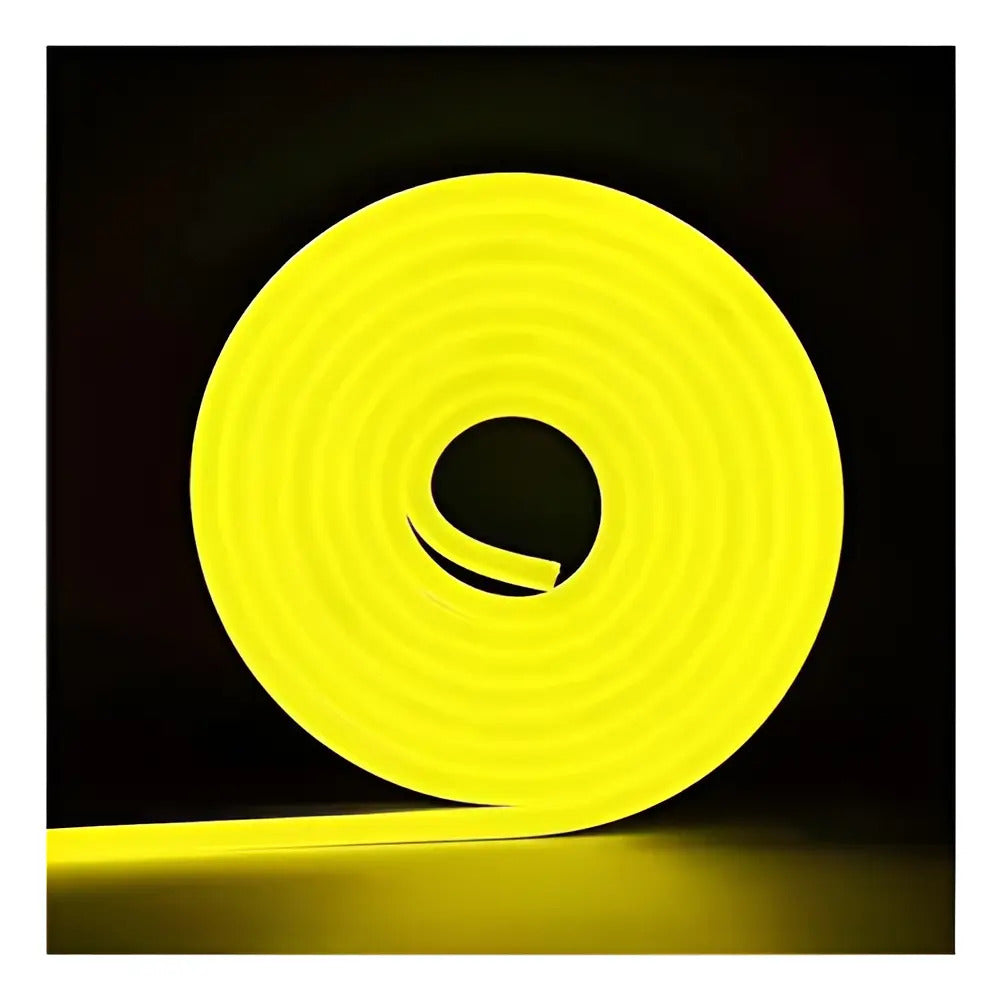 Cinta neón LED amarillo limón encendida con luz uniforme