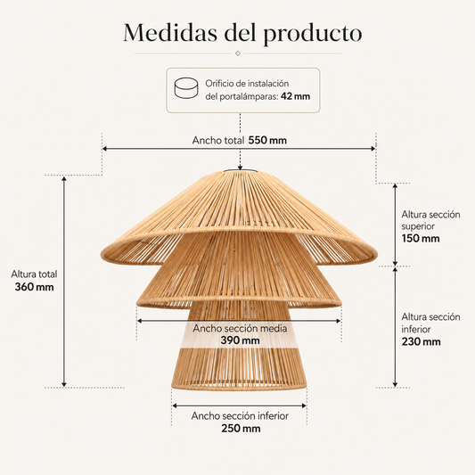 Lámpara Colgante de Ratán Boho 3 Niveles para Techo Decoración Natural del Hogar