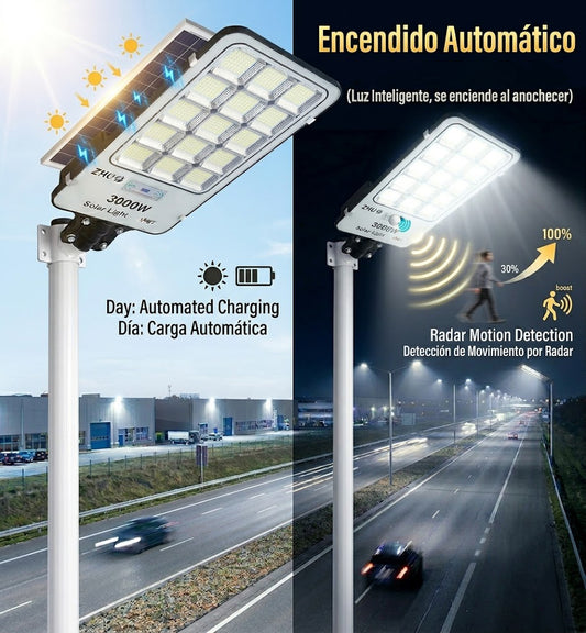 Lámpara solar suburbana de alta luminosidad iluminando pasaje exterior de noche