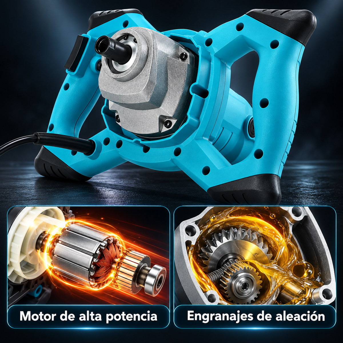 Mezclador Eléctrico 2500W 220V para Pintura, Mortero, Cemento y Adhesivos