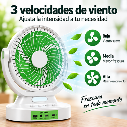 Ventilador Solar Portátil 2 en 1 con Lámpara LED y Panel 6V para Camping, Hogar y Emergencias