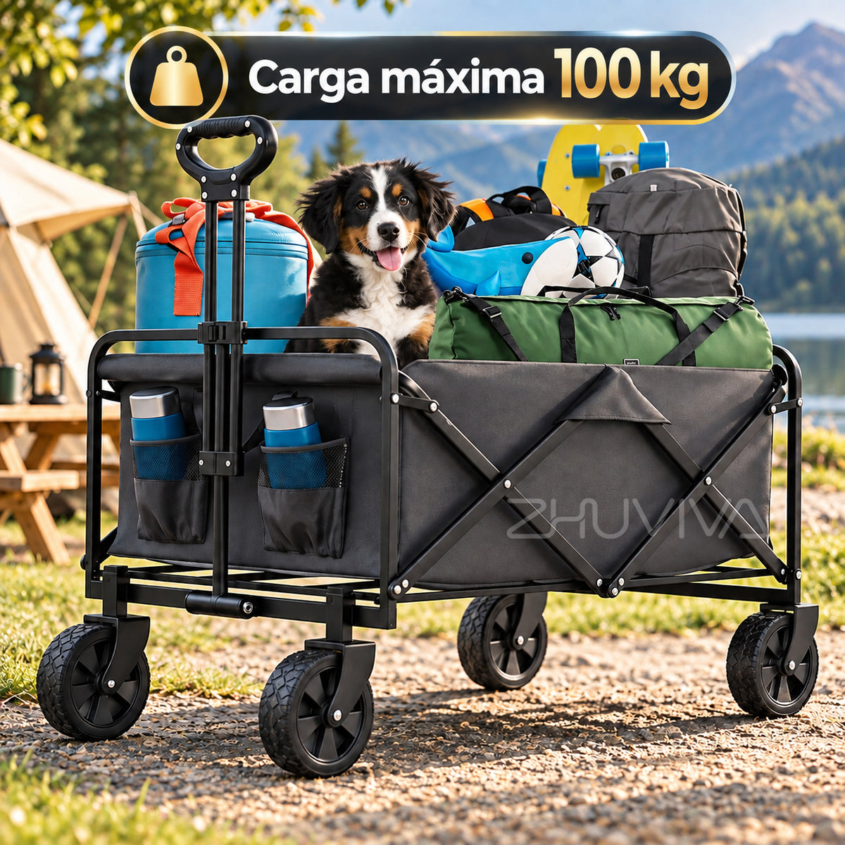 Carrito Plegable Multiuso 100 kg con Ruedas para Compras, Camping y Playa