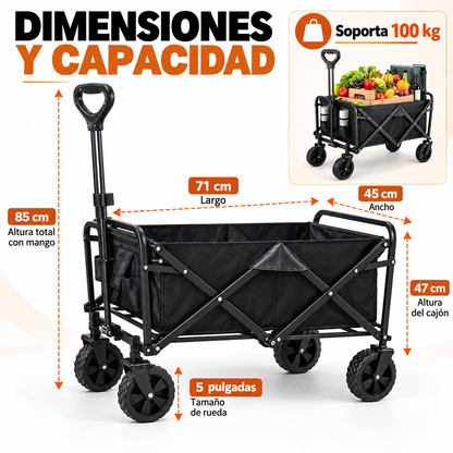 Carrito Plegable Multiuso 100 kg con Ruedas para Compras, Camping y Playa