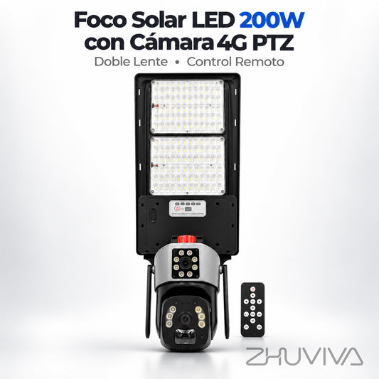 Foco solar LED 200W con cámara 4G PTZ de doble lente y control remoto