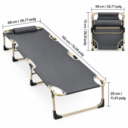 Catre Plegable Portátil Gris para Playa, Piscina y Camping con Soporte de 100 kg