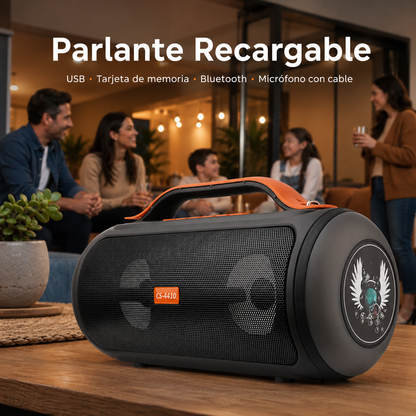 Parlante recargable Bluetooth portátil con radio FM, USB y micrófono con cable