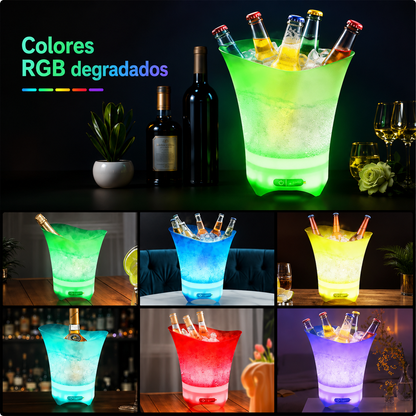 Cubitera LED con parlante Bluetooth conectada a celular para reuniones