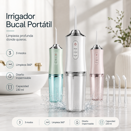Irrigador bucal portátil 230ml con 3 modos y limpieza 360 grados