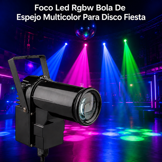 Foco Pinspot LED RGB para iluminar bolas de espejo en fiestas