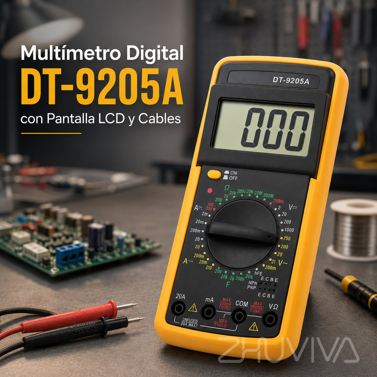 Multímetro Digital DT-9205A con Pantalla LCD y Cables