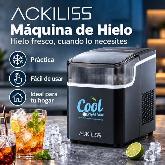 Máquina de Hielo Portátil 85W 12 kg/día con Autolimpieza para Hogar, Cocina, Quincho y Fiestas