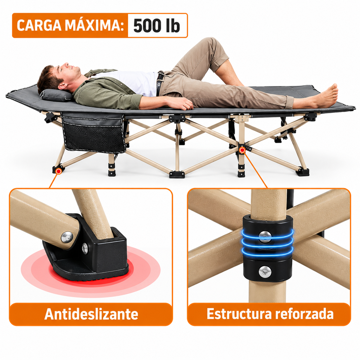 Catre Plegable Portátil Gris para Playa, Piscina y Camping con Soporte de 100 kg