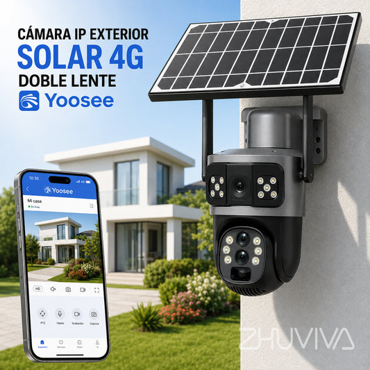 Cámara solar 4G 8MP de doble lente PTZ para exterior con YOOSEE