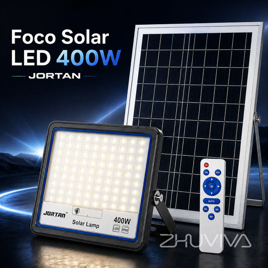 Reflector solar LED 400W con panel solar y control remoto para exterior