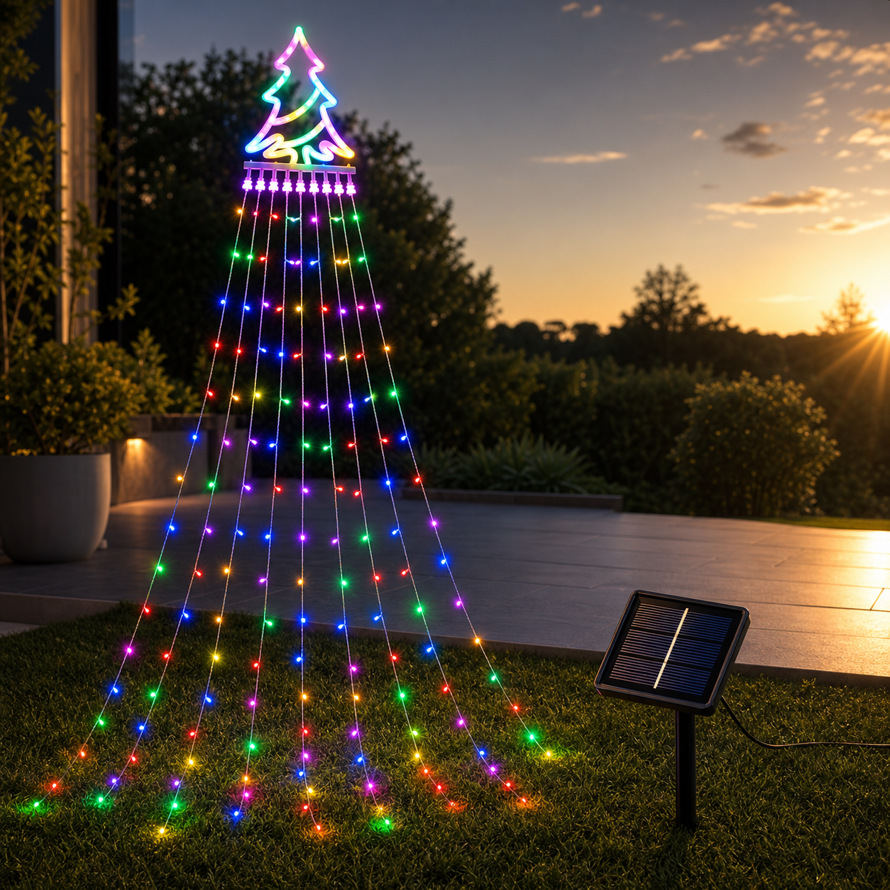 Árbol De Navidad Solar Con Luz Cálida LED Para Jardín Terraza Balcón