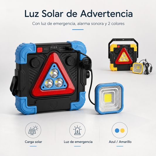 Lámpara Solar de Emergencia con Alarma, USB-C y Power Bank