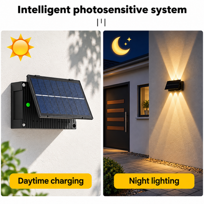 Aplique Solar LED Exterior 6 W Luz Cálida para Muro, Jardín y Navidad