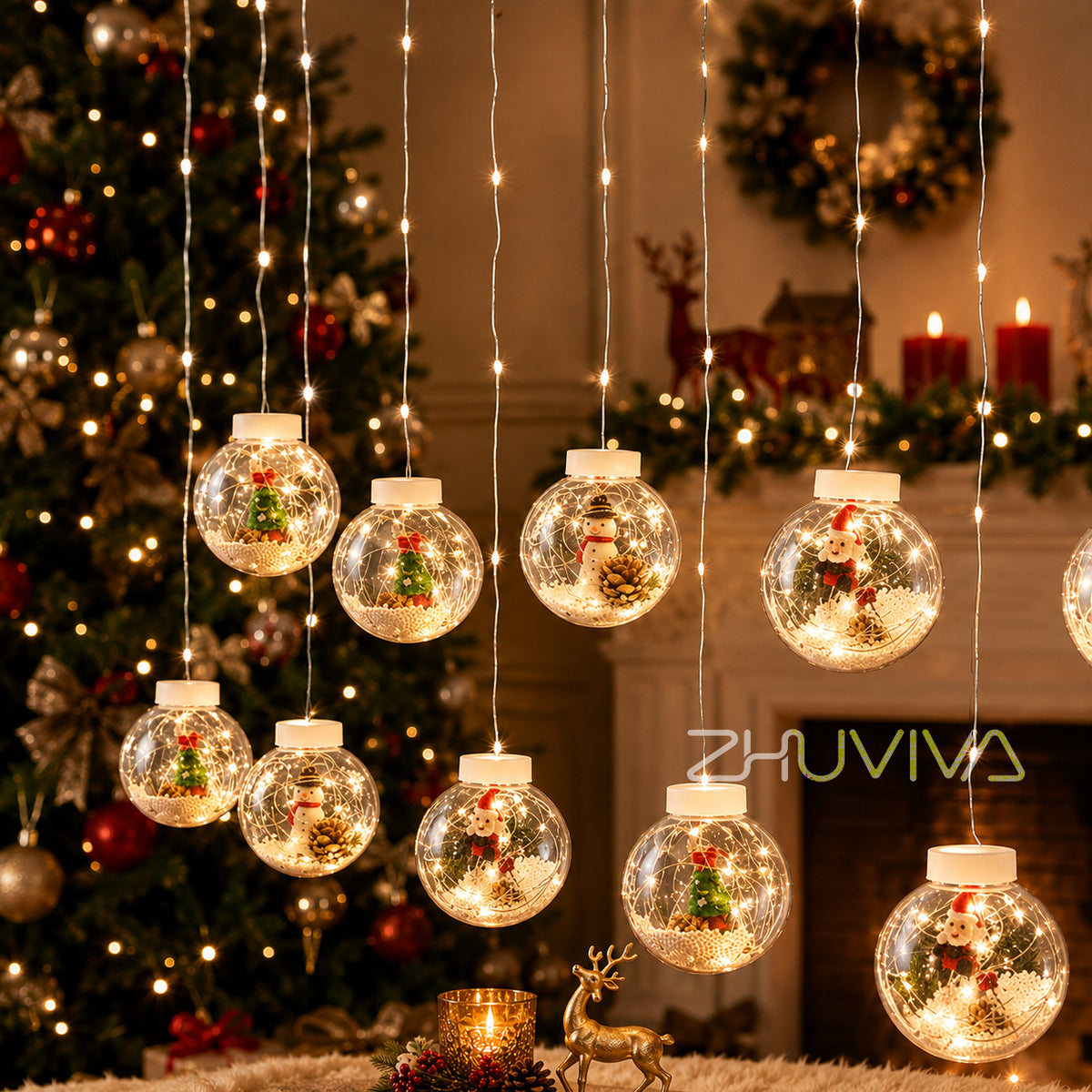 Cortina de Luces LED Cálidas 3 m con 160 Luces para Navidad y Decoración