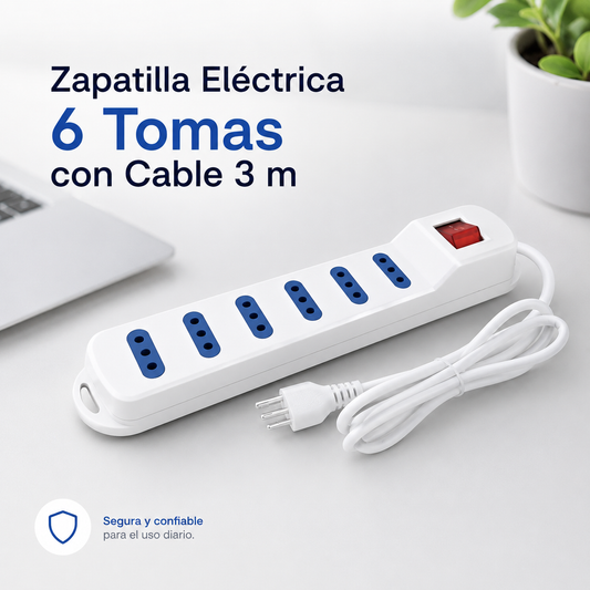 Zapatilla Eléctrica 6 Tomas con Cable 3 m