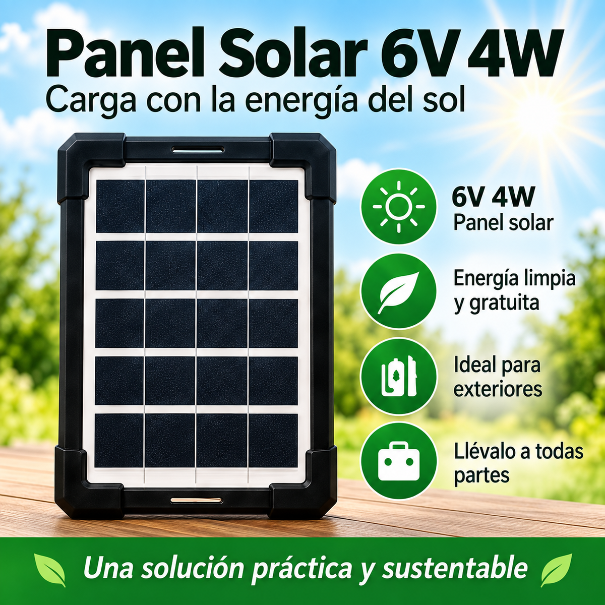 Ventilador Solar Portátil 2 en 1 con Lámpara LED y Panel 6V para Camping, Hogar y Emergencias