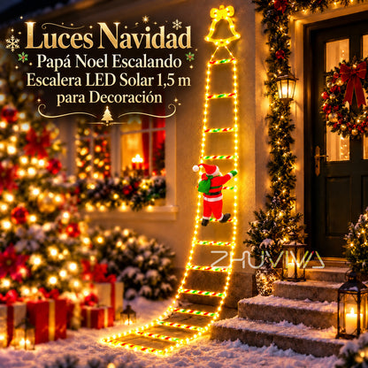 Luces Navidad Papá Noel Escalando Escalera LED Solar 1,5 m para Decoración