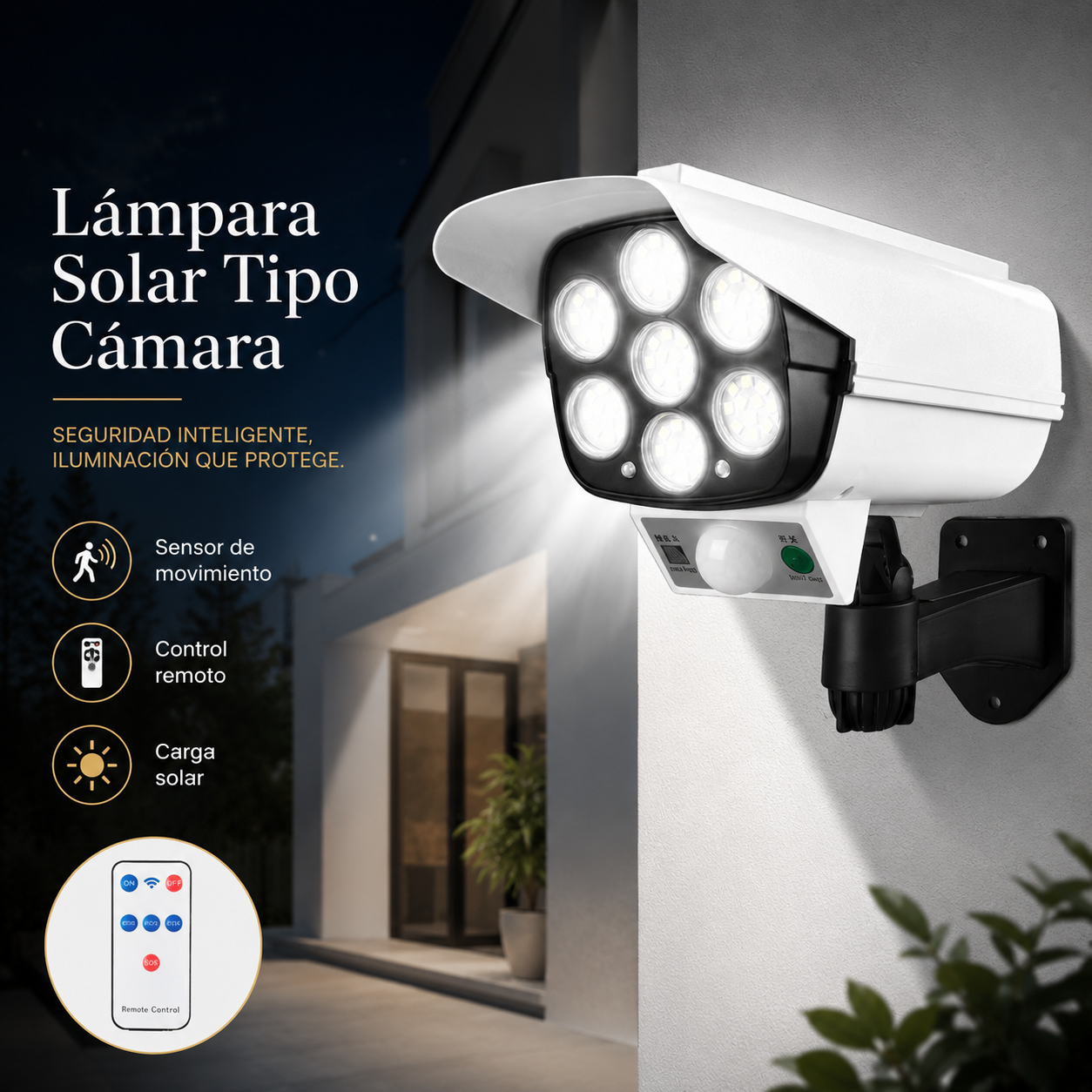 Foco Solar Tipo Camara+Sensor De Movimiento + Control Remoto