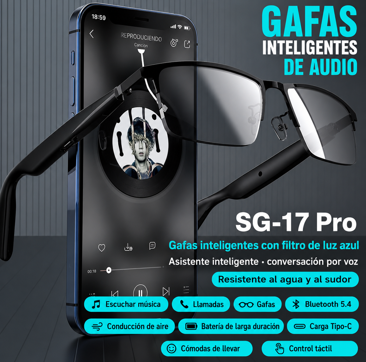 Lentes de Sol Bluetooth con Audio y Llamadas Manos Libres