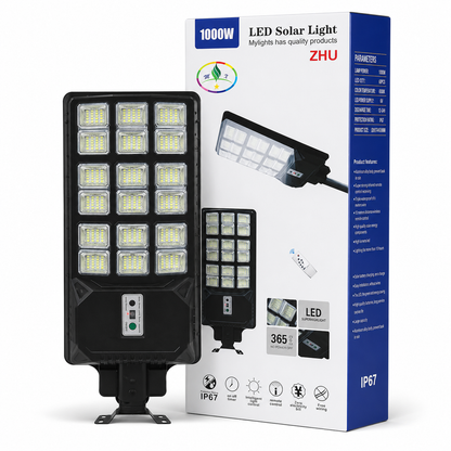 Foco solar LED 1000W exterior IP67 con sensor de movimiento