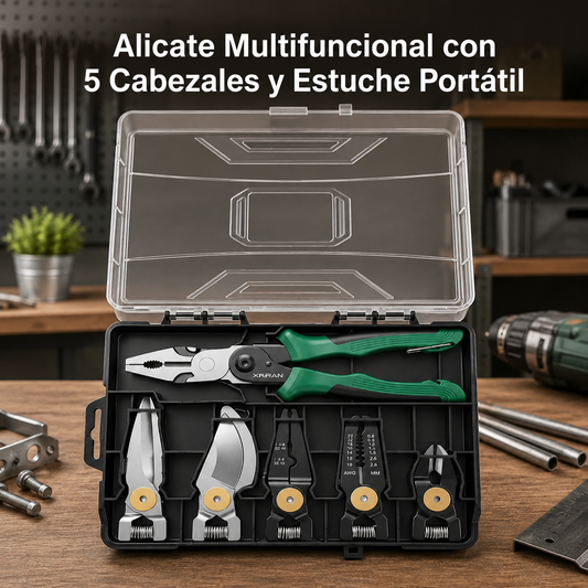 Alicate multifuncional con 5 cabezales intercambiables en estuche