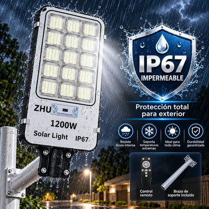 Foco solar 1200W con sensor de movimiento para muro exterior