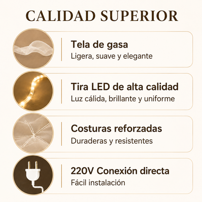 Cortina de Luces LED Tipo Telón 100×70 cm Luz Cálida para Bodas y Eventos