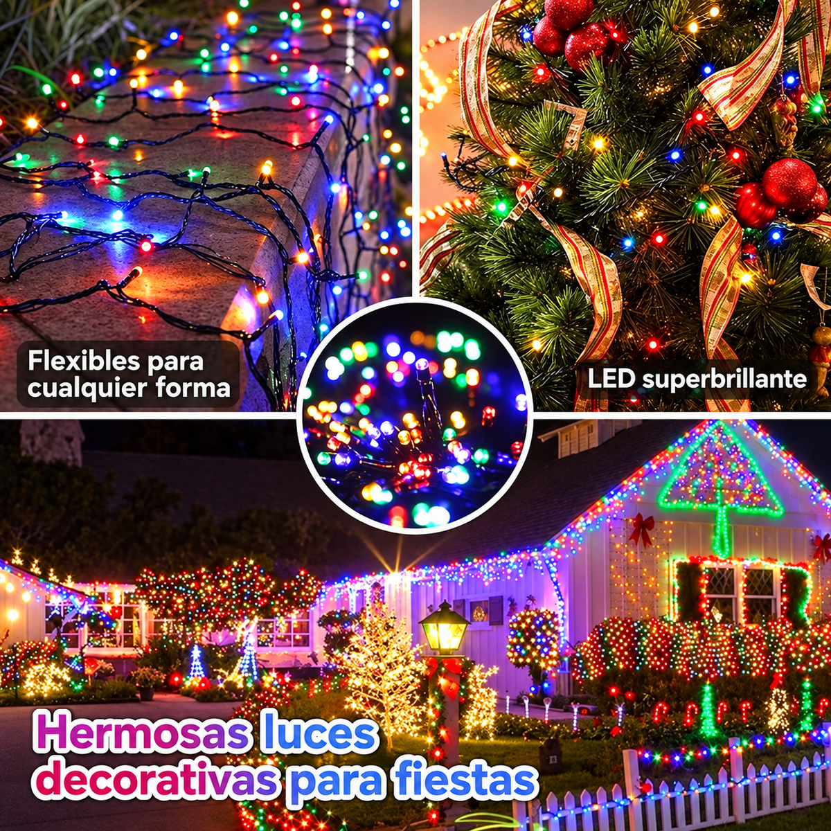 Guirnalda LED multicolor para jardín, balcón y celebraciones