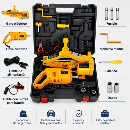 Kit Gata Eléctrica Para Autos 12 V con Llave de Impacto y LED