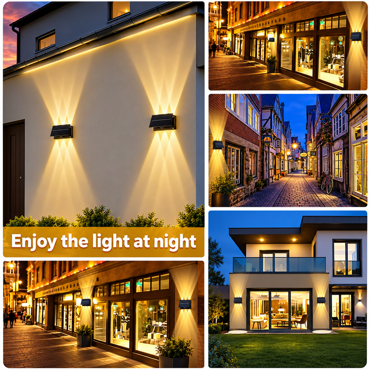 Aplique Solar LED Exterior 6 W Luz Cálida para Muro, Jardín y Navidad