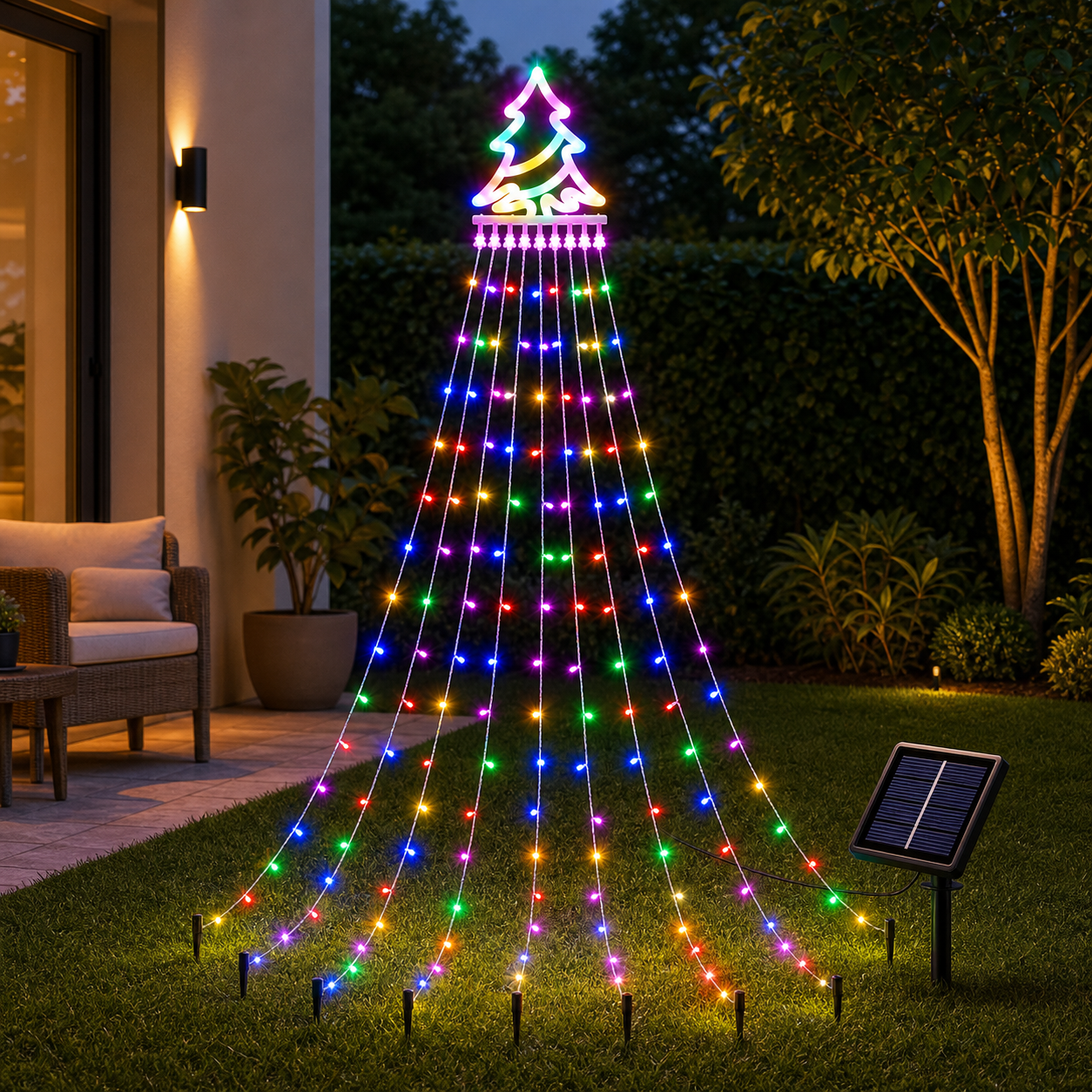Árbol De Navidad Solar Con Luz Cálida LED Para Jardín Terraza Balcón
