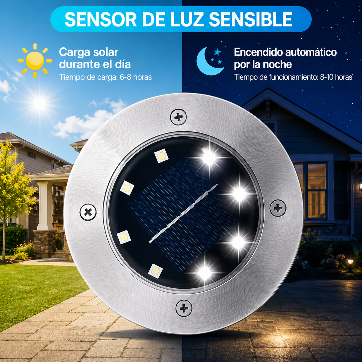 Foco solar de suelo con sensor de luz y encendido nocturno automático