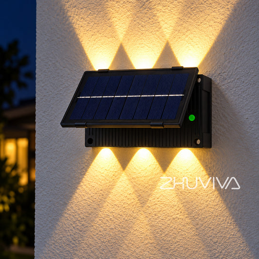 Aplique Solar LED Exterior 6 W Luz Cálida para Muro, Jardín y Navidad